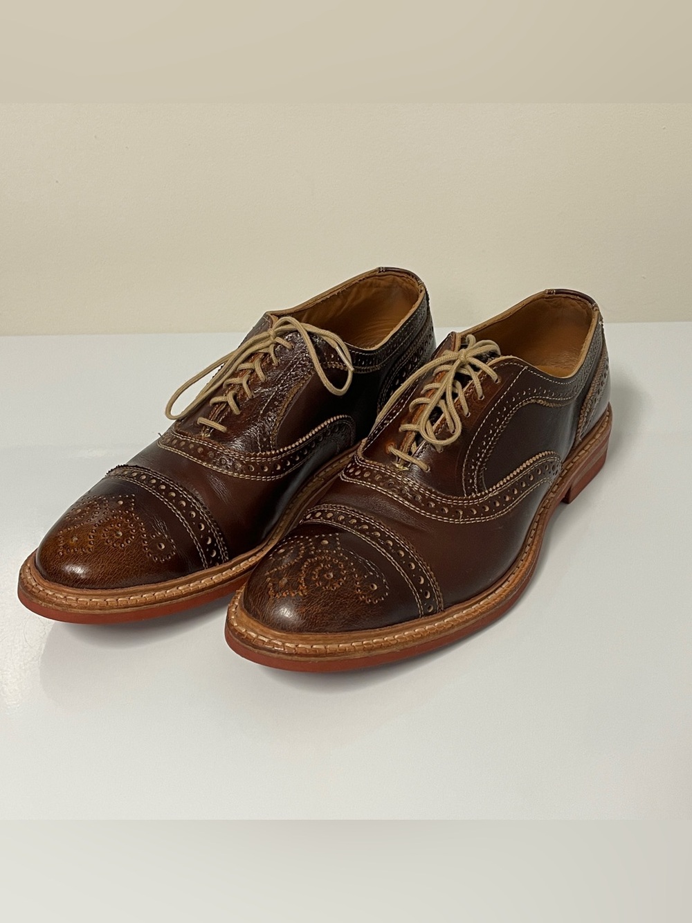 Allen Edmonds Strandmok 4027 Cap Toe Oxfords Brown Saddle Leather Men 9.5 E Wide